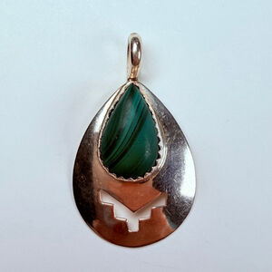 Native American Navajo 4.3 CT Malachite Cut Out Sterling Silver Vintage Pendant